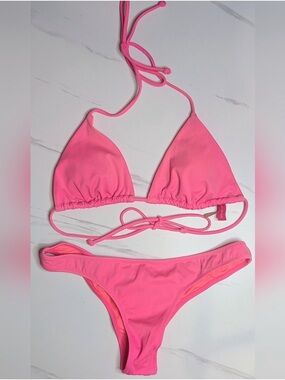 Women's Pink Triangle Bikini Set - Classic Tie-Back Swimwear
